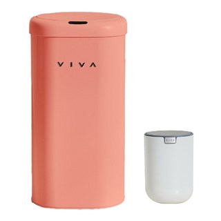 VISVIVA 感應式垃圾桶 The Edge 27L + 搖蓋式垃圾桶組合, 珊瑚色 + 白色