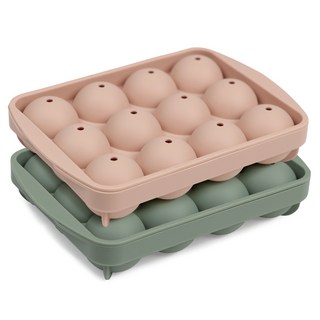 incoc 矽膠圓形製冰盒 12格 2件組, 1套, 橄欖綠 + 粉紅色
