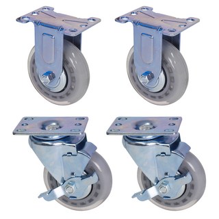 월드크린 무소음 회색 바퀴 고정형 2p + 브레이크형 2p 세트, 1세트