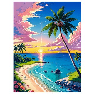 알로데 핑크꽃으로 물든 해변 벽 장식 스퀘어 DIY 보석십자수 20 x 30 cm, NO 08, 1개