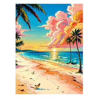 알로데 핑크꽃으로 물든 해변 벽 장식 스퀘어 DIY 보석십자수 20 x 30 cm, NO 18, 1개