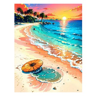 알로데 핑크꽃으로 물든 해변 벽 장식 스퀘어 DIY 보석십자수 20 x 30 cm, NO 21, 1개