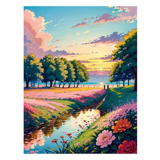 알로데 핑크꽃으로 물든 해변 벽 장식 라운드 DIY 보석십자수 40 x 50 cm, NO 11, 1개