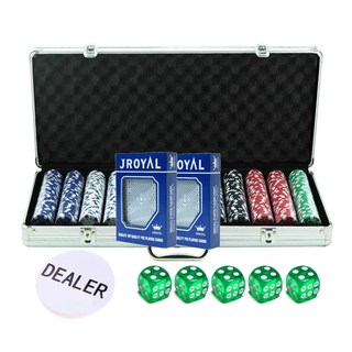 Dasamall 彩色籌碼500p + J皇家卡牌2副 + 莊家籌碼 + 綠色骰子5個 套組, 綠色, 1個