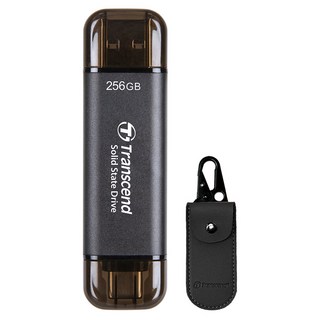 Transcend 創見 超小型外接SSD ESD310 + 專用收納包套組, 256GB, 黑色