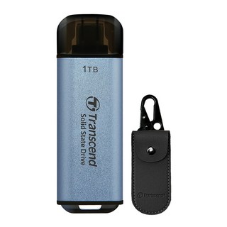 Transcend 創見 超小型USB-C外接固態硬碟ESD300 + 專用收納包組合, 天空藍, 1TB