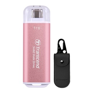 Transcend 創見 超小型 USB-C 外接SSD ESD300 + 專用收納包套組, 粉紅色, 1TB