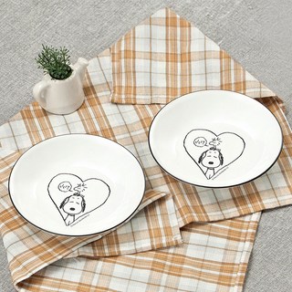 Corelle Brands 康寧餐具 史努比與查理版 中型配菜碗, 黑色 + 白色, 2個
