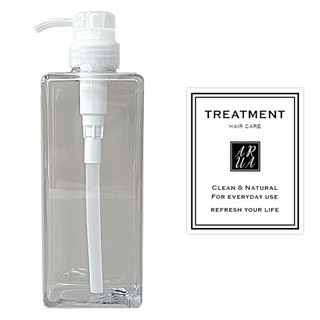 아루아 욕실 주방 사각 디스펜서 일반펌프 650ml + 트리트먼트 스티커 세트, 1세트, 투명(펌프)