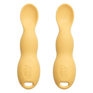 Jam Muk 韓國製矽膠花生造型嬰兒副食品湯匙, 2個, 黃色