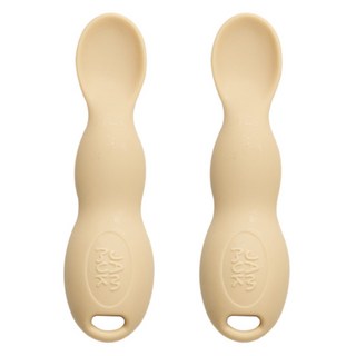 Jam Muk 韓國製造矽膠花生副食品湯匙, 2個, 米色