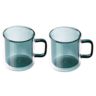 KALDIN 雙層耐熱透彩玻璃馬克杯 400ml, 綠色, 2個