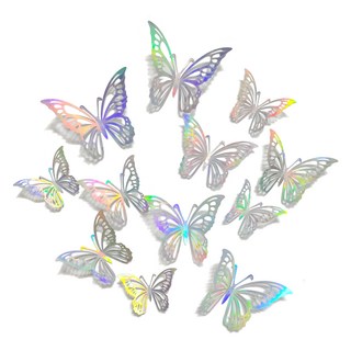 Joyparty 蝴蝶裝飾 3款 12個裝, 全息銀, 1組