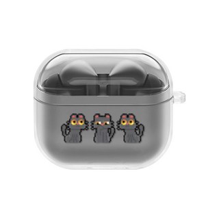 에잇클로드 큐티츄 일체형 클리어 하드 이어폰 케이스 갤럭시 버즈3 / 버즈3 프로, 블랙쓰리냥, 1개