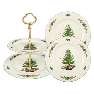 셀트만바이덴 마리 루이스 크리스마스 디저트 접시세트, 1세트, 2단 케잌 접시 + 원형접시 20cm 2p, 혼합색상