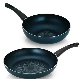 LIVENS 基本款智慧藍色鍋具2件組, 平底鍋 30cm+炒鍋 28cm, 混色, 1組
