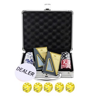 Dasamall 彩色籌碼 100片 + 金色A士卡 2張 + 莊家籌碼 + 黃色骰子 5個 套組, 黃色, 1個