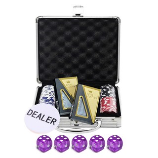 Dasamall 彩色籌碼 100片 + 金色A士卡 2張 + 莊家籌碼 + 紫色骰子 5個 套組, 紫色, 1個