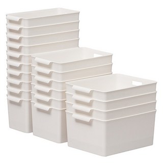 EZLIVING Pantry附把手加高收納籃 20件組, 20個, 象牙白