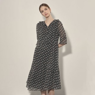 Olivia Lauren 印花荷葉邊洋裝 VOBOA4F7211, 卡其色