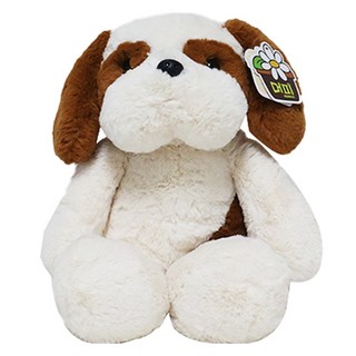 莫菲狗狗玩偶 坐姿 中型, 30cm, 象牙白 + 棕色