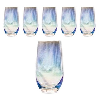 KALDIN 居家咖啡館 極光全像玻璃杯 長款 380ml, 混色, 6個