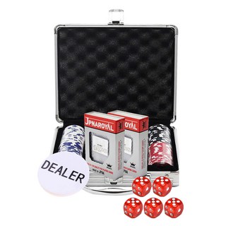 Dassamall 彩色籌碼 5種 x 20片 + JPNA卡 2張 + 莊家籌碼 + 紅色骰子 5個 組合, 混合顏色, 1個