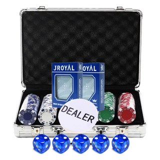 Dasamall 彩色籌碼 5種 x 40p + J皇家卡 2p + 莊家籌碼 + 骰子5p 套組, 藍色(骰子), 白色, 藍色, 紅色, 綠色, 黑色(彩色籌碼), 1個