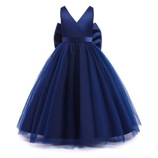 Bebemonstory 女童V領緞面長版洋裝