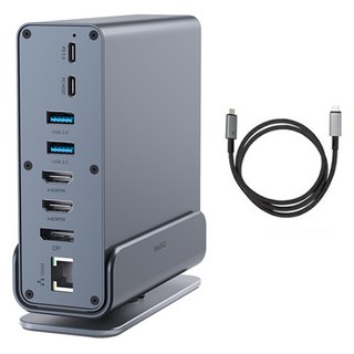 MoBiQ 15埠 USB-C 多功能擴充底座 EM-150P+Thunderbolt傳輸線 4條組, 灰色, 1個