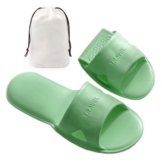 하늬통상 여행용 접이식 경량슬리퍼 + 파우치, 그린, 1개
