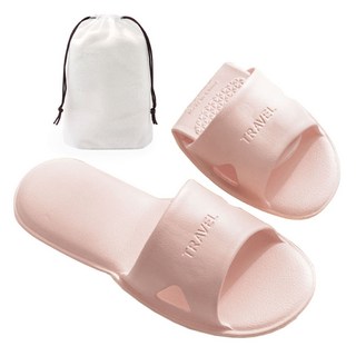 하늬통상 여행용 접이식 경량슬리퍼 + 파우치, 핑크, 1개