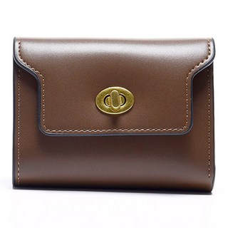 Affecto 可收納紙鈔旋轉鎖扣短夾 棕色