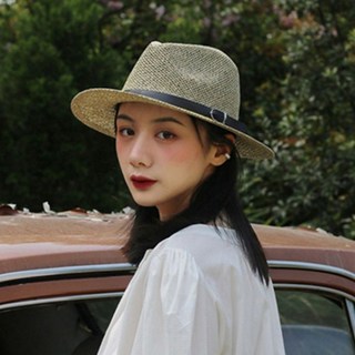 AFECTO 黑色皮革藤編草編紳士帽