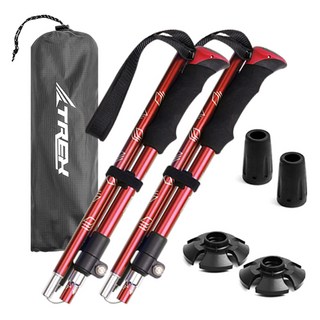 TREX 折疊登山杖 2入 + 擋泥板 2入 + 保護蓋 2入 + 專用收納袋, 紅色, 1套
