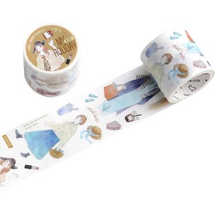 올리브파티 투데이스타일 빈티지 인물 감성 롤스티커 디자인 마테 2p 세트, 홀리데이, 홀리데이, 1세트