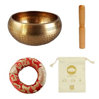 Topia 頌缽 冥想 西藏鐘 療癒樂器 缽 + 原木棒 + 隨機出貨底座 + 布袋套組, 單一商品