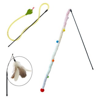 딩동펫 고양이 롱스틱 낚싯대 3종 세트, 혼합색상, 1세트