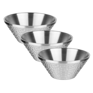 plala 雙層不鏽鋼鎚目紋刨冰碗 6號, 銀色, 3個