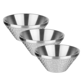 plala 雙層不鏽鋼錘紋刨冰碗 4號, 銀色, 3個