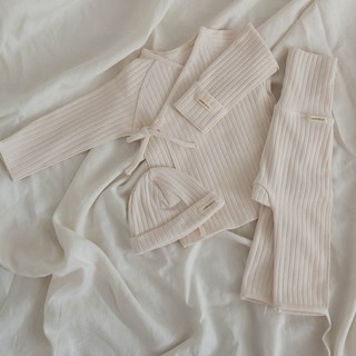 PEEKABOO Friends Newborn嬰兒毛帽+開襟綁帶上衣+長褲套裝