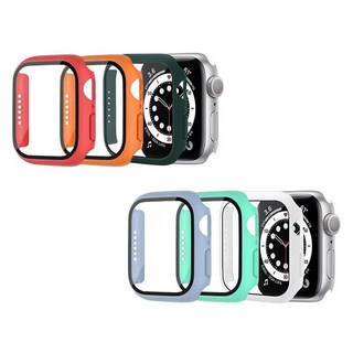ZELSEN 兼容Apple Watch 全覆蓋一體式 9H鋼化玻璃保護殼 鮮豔6色組, 紅色, 橘色, 白色, 天空藍, 薄荷綠, 深綠色, 1套