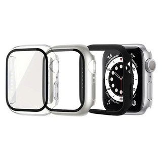 ZELSEN Apple Watch 相容全蓋一體成型 9H 強化玻璃外殼基本 3 件套, 透明, 銀色, 黑色, 1套