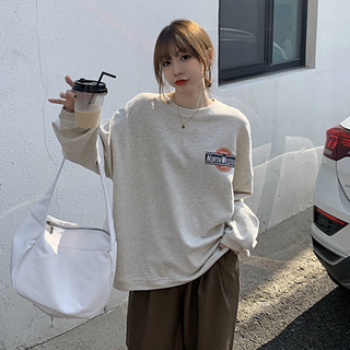 PEONIST 女款休閒帆布圓領寬鬆大學T