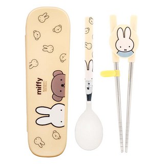 Lilfant Miffy不鏽鋼兒童學習筷+湯匙+滑蓋餐具盒組 第2階段, 1套, 筷子 + 湯匙 + 收納盒, 混和色