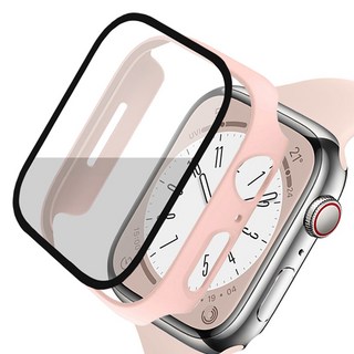 LuA lovel Apple Watch 螢幕保護鋼化玻璃全覆蓋保護殼, 粉紅色