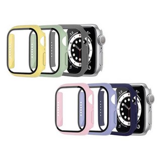 ZELSEN Apple Watch 相容全包覆一體式 9H 粉彩鋼化玻璃保護殼 40mm 6件組, 粉紅色, 黃色, 萊姆綠, 薰衣草紫, 灰色, 海軍藍, 1套