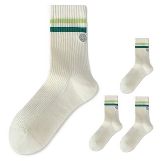 메이크마인 스트라이프 골지 스마일 중목 골프 양말, 그린, 4개