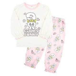 milkmilelolo 女童款 Esther Bunny 花朵蜜桃絨家居服上下套裝