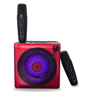 뉴에이커 무선 블루투스 듀얼 노래방기기 + 듀얼 마이크 세트, Miracle, 레드